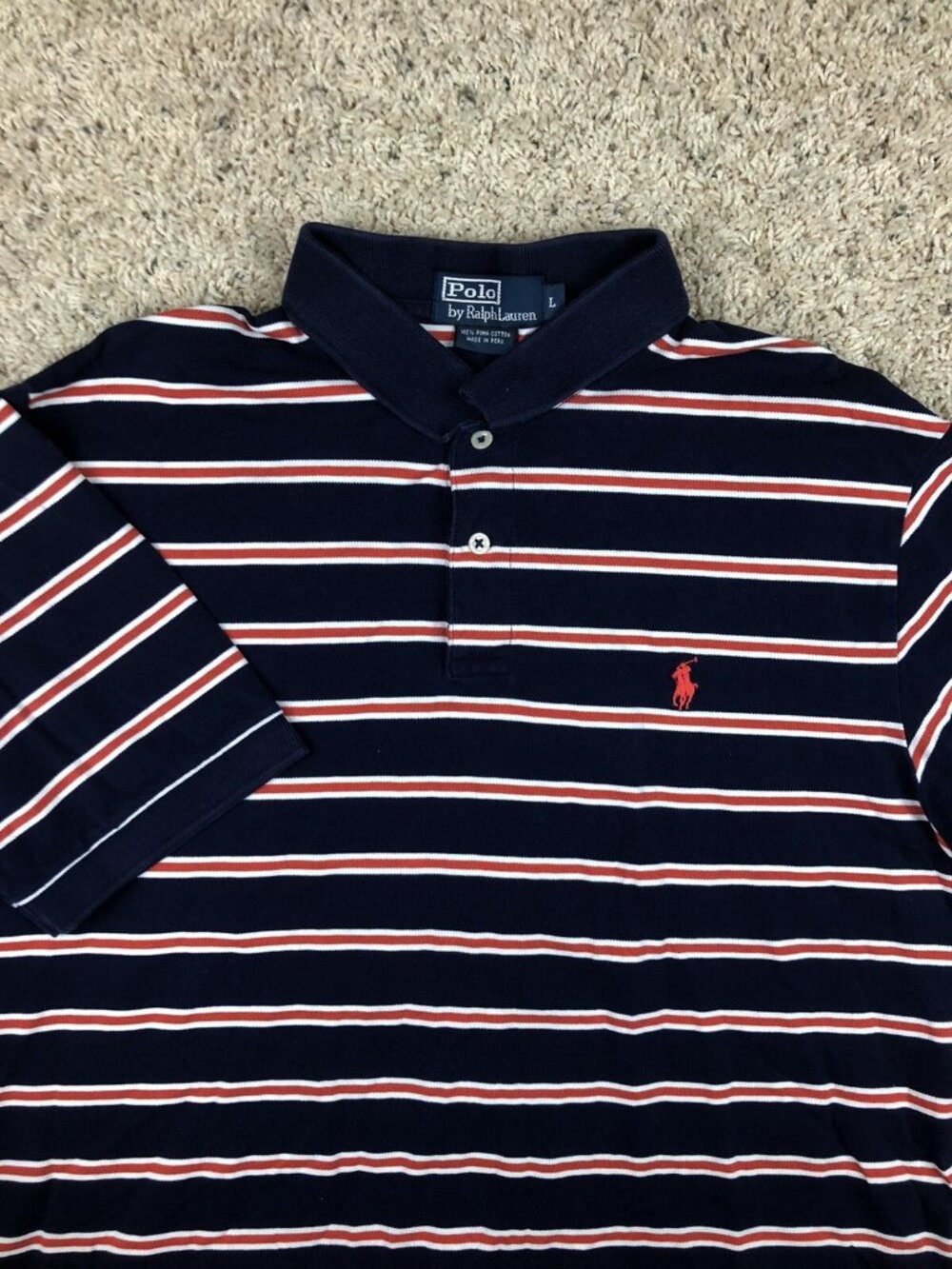 Polo Ralph Lauren Shirt Adult Large Orange Blue Striped Men’s Casual Cotton